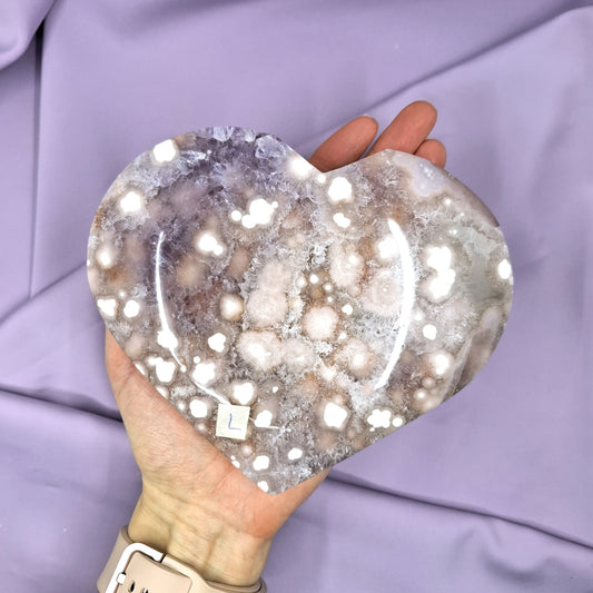 Flower Agate x Amethyst heart | L 765g