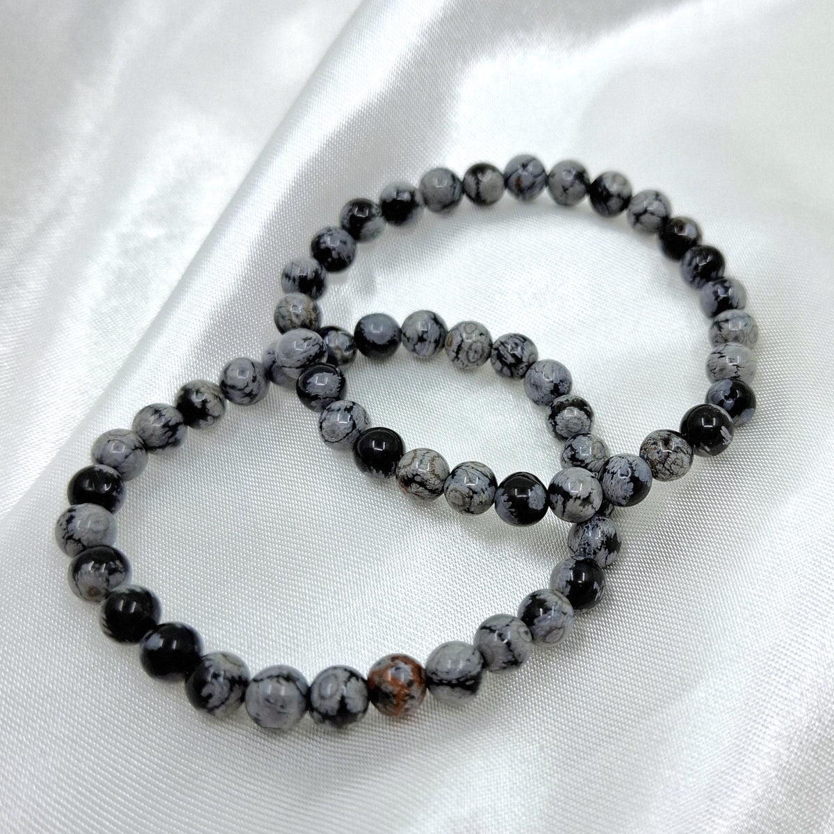 Snowflake Obsidian Beaded Bracelet 6 mm