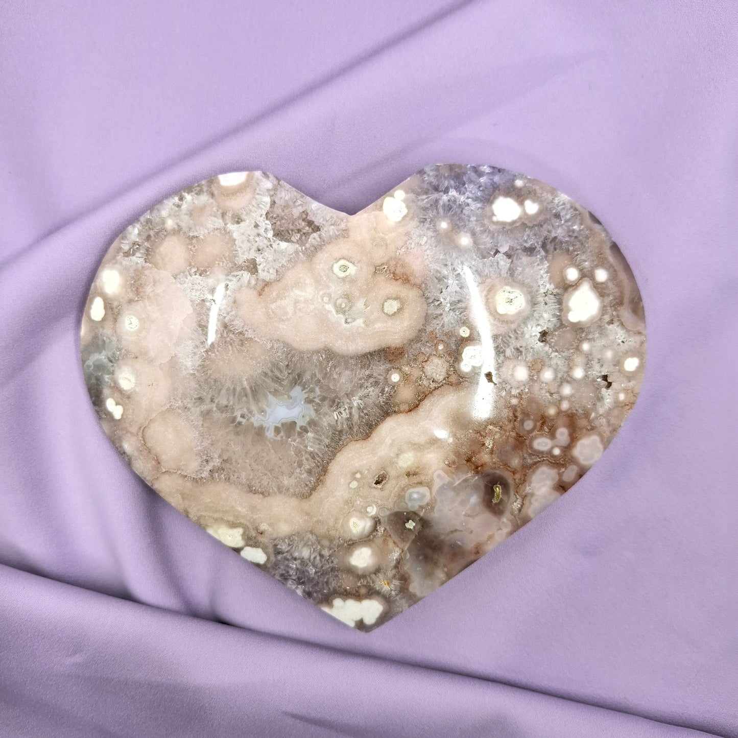 Flower Agate x Amethyst heart | L 765g